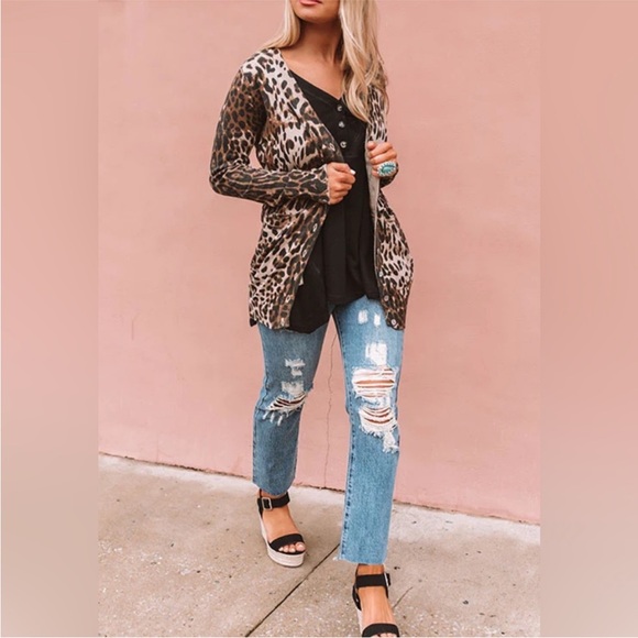 NWOT Ellison Leopard Print Lightweight Cotton Linen Cardigan - Picture 14 of 16